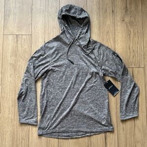 NWT Asics Heathered Gray 4-Way Stretch Reflectivity Dry Hoodie Men’s Medium